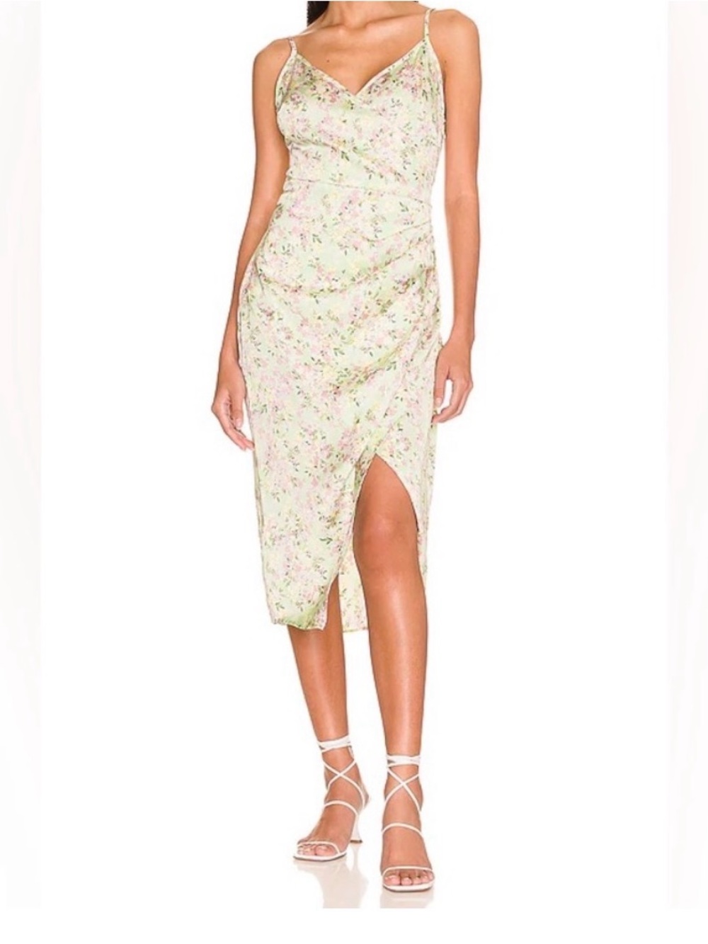 BCBG Generation Floral Slip Midi Dress in Light Green